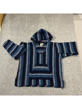 Baja Joe Mexican Hoodie Drug Rug Pullover Mens XXL Stripe Woven Hippie Surf Boho